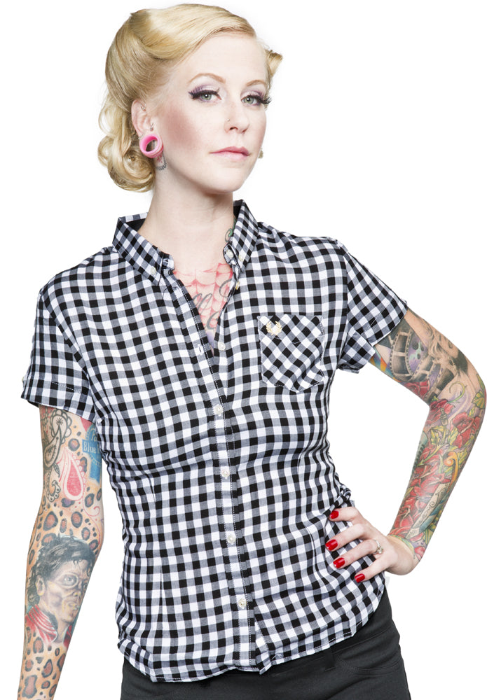 FRED PERRY AMY WINEHOUSE GIRLS GINGHAM SHIRT BLACK/WHITE