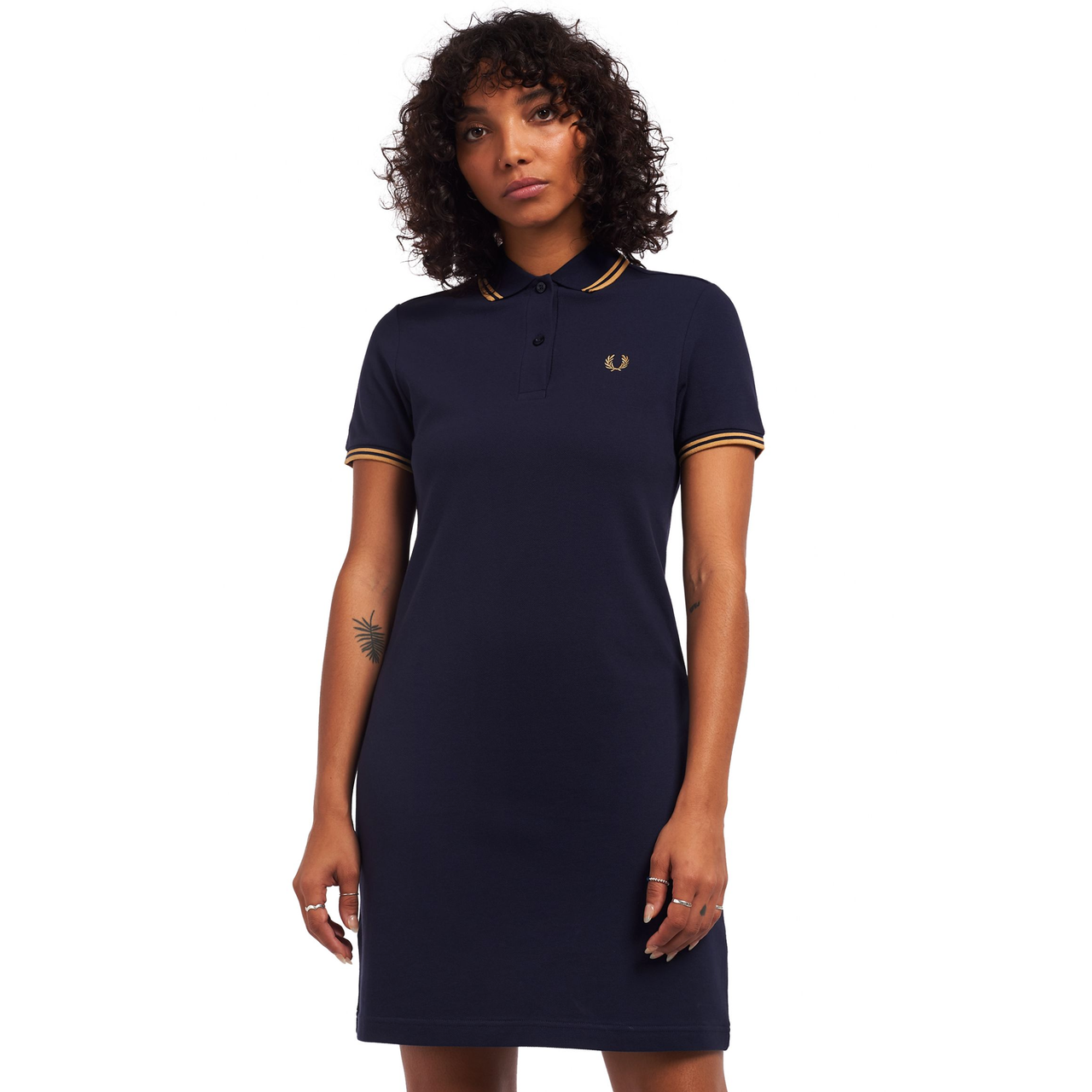 FRED PERRY GIRLS TWIN TIPPED POLO DRESS CARBON BLUE