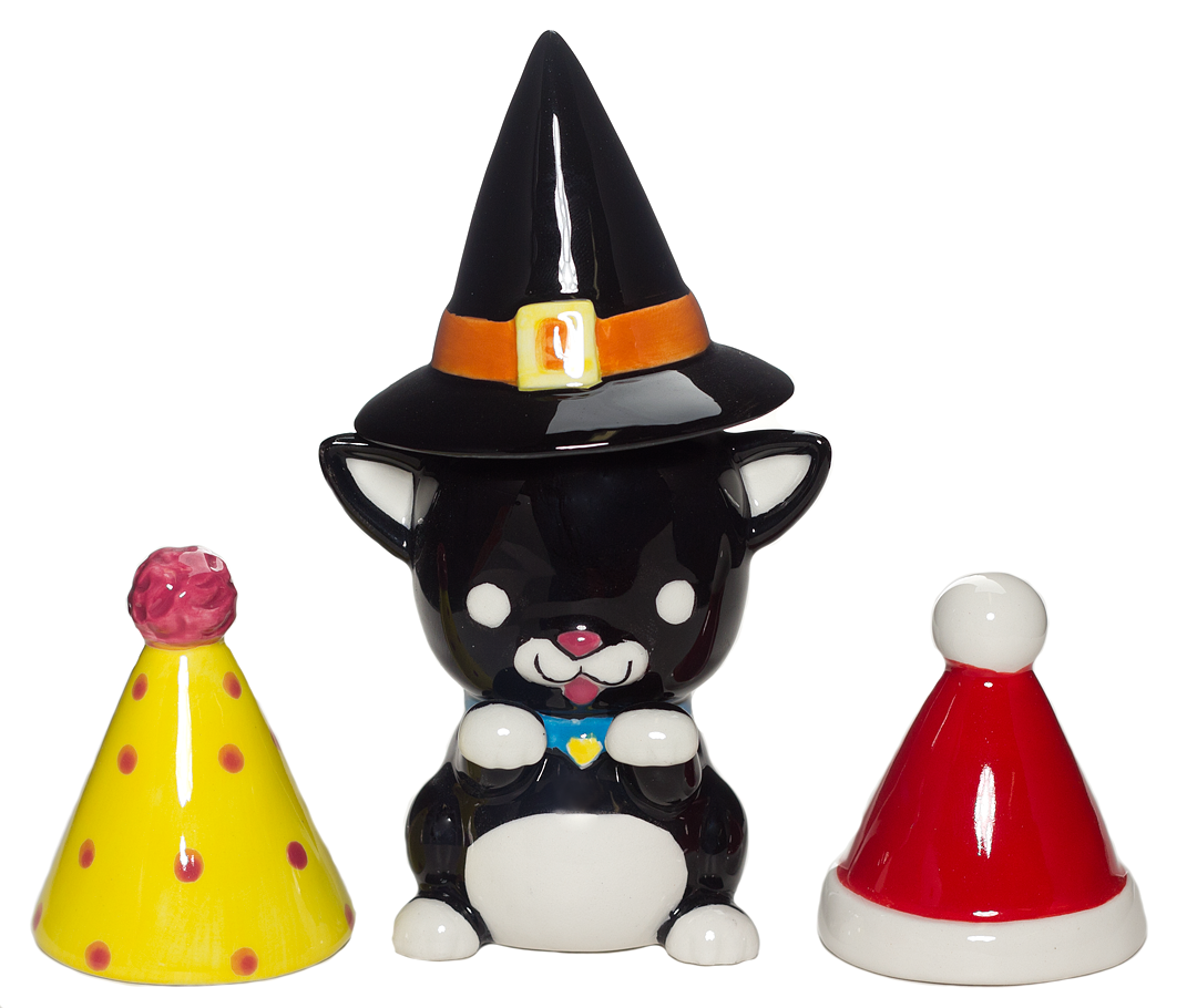 A HAT FOR ANY OCCASION CAT SALT & PEPPER SHAKERS