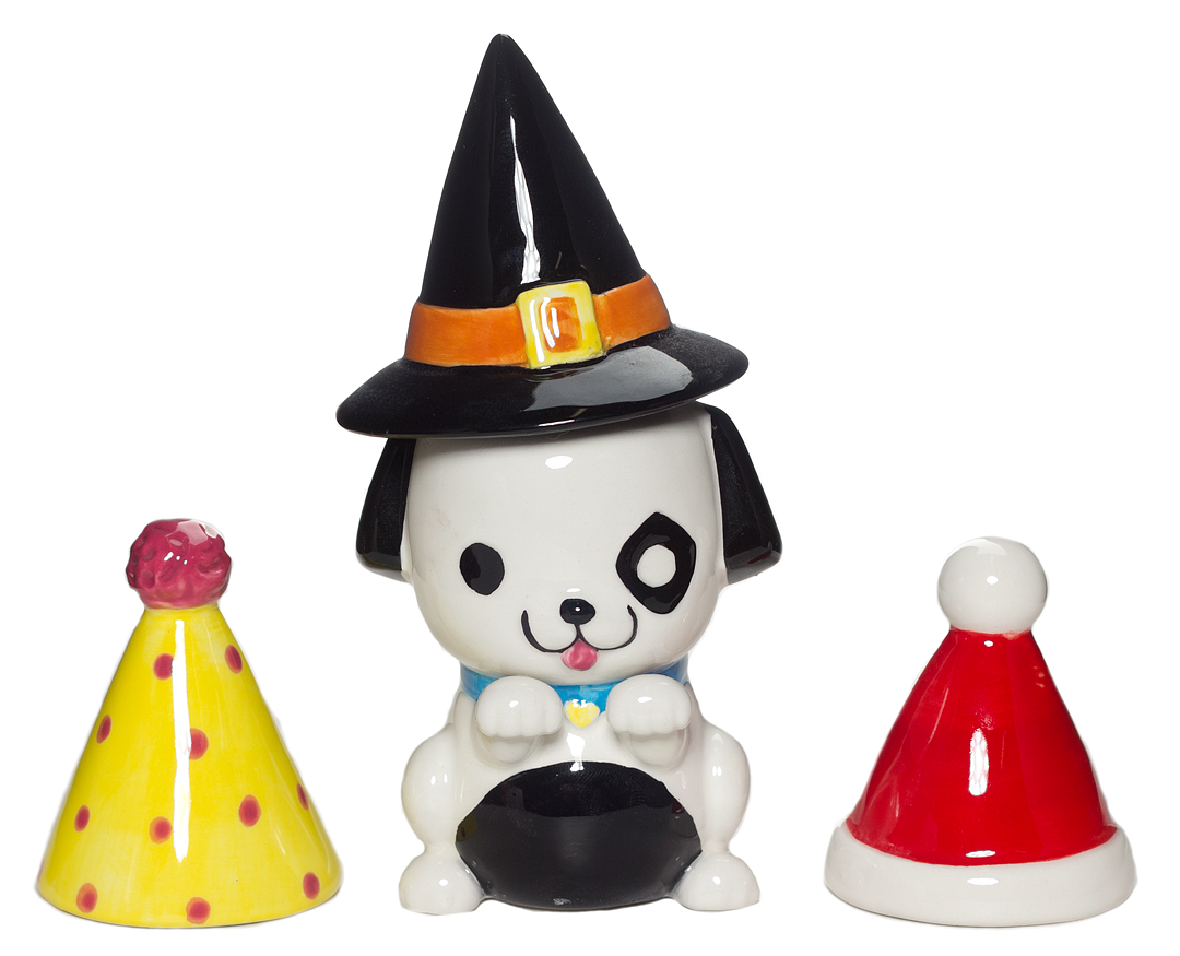 A HAT FOR ANY OCCASION DOG SALT & PEPPER SHAKERS
