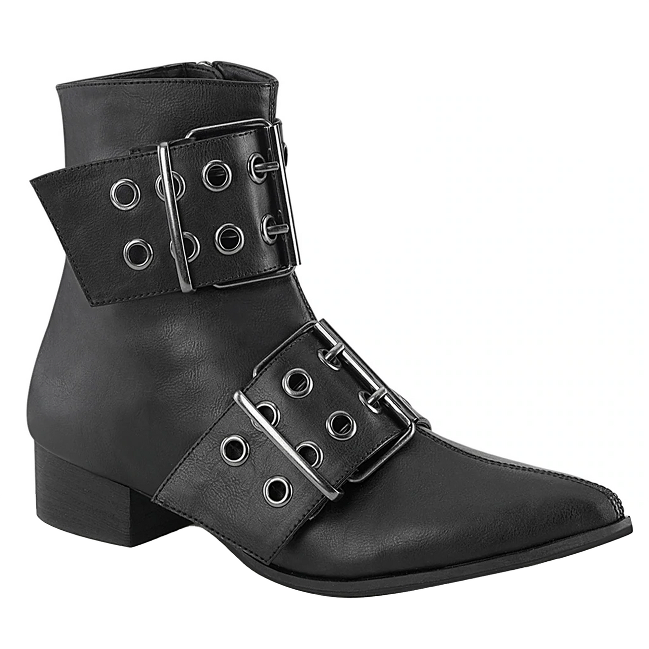 DEMONIA BIG BUCKLE POINTED TOE ANKLE BOOTS