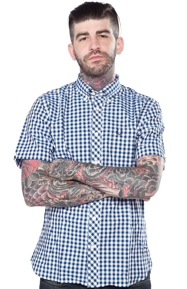 FRED PERRY 3 COLOR GINGHAM SHIRT BLK/BLUE/WHT