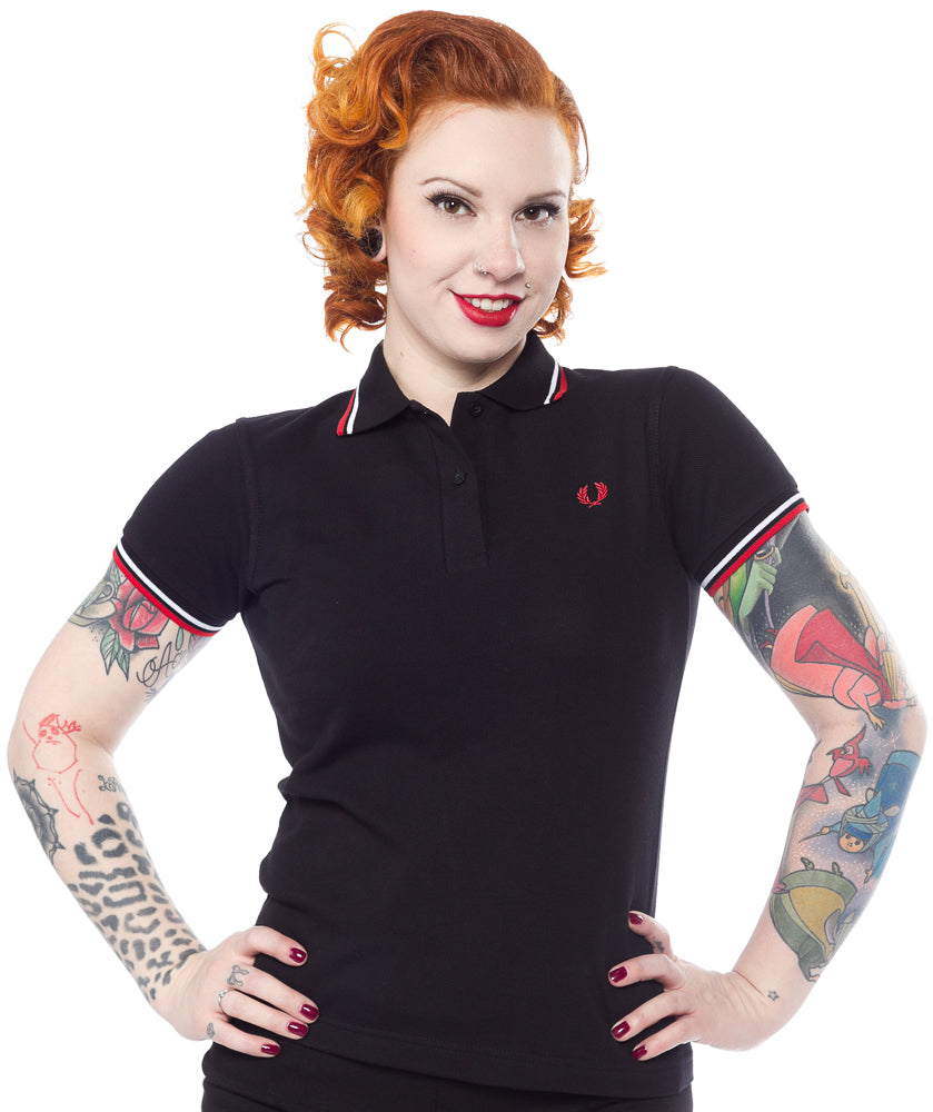 FRED PERRY GIRLS TWIN TIPPED POLO BLK/WHT/RED