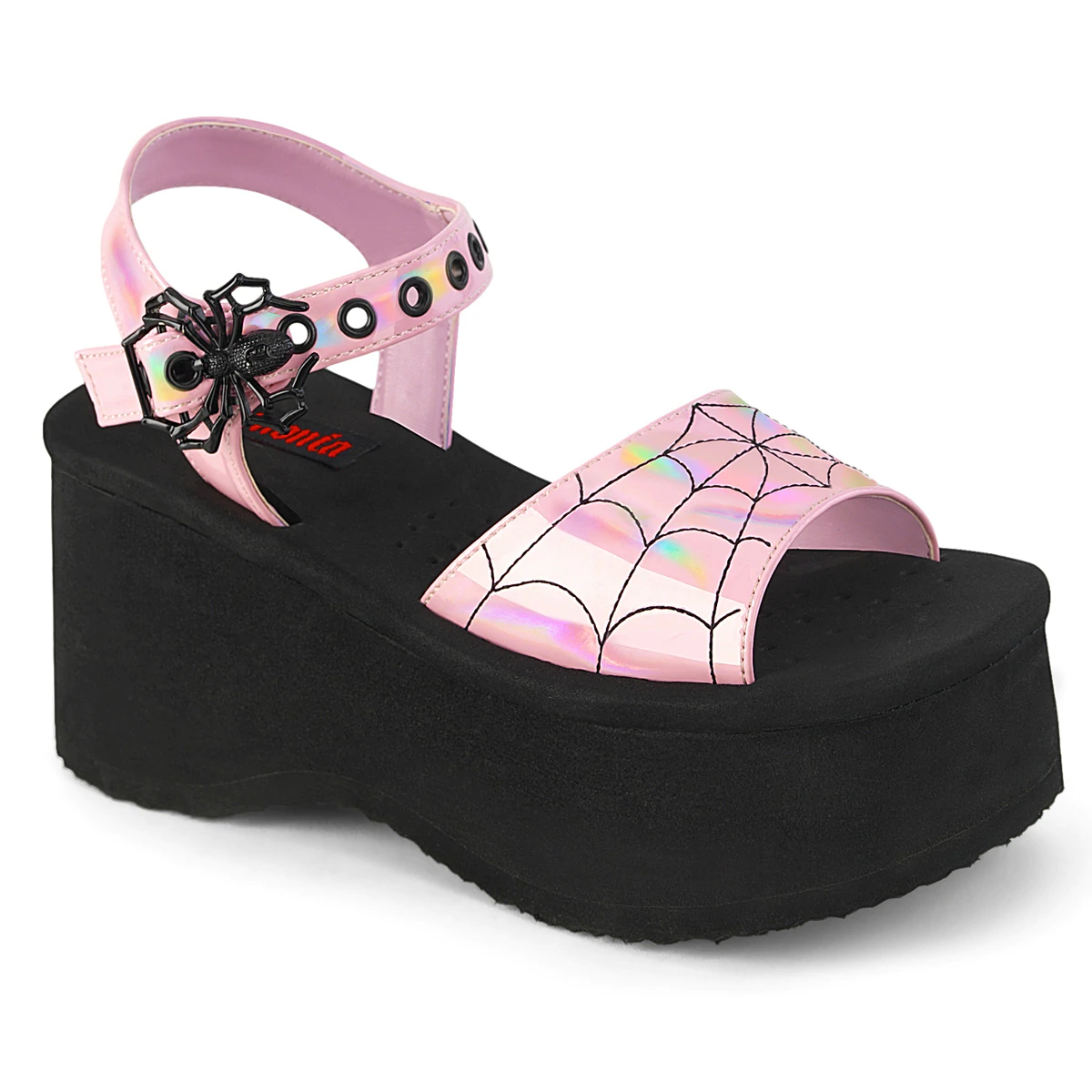 Demonia Funn-10 Platform Ankle Strap Sandal, 10 / Baby Pink Holo Pat