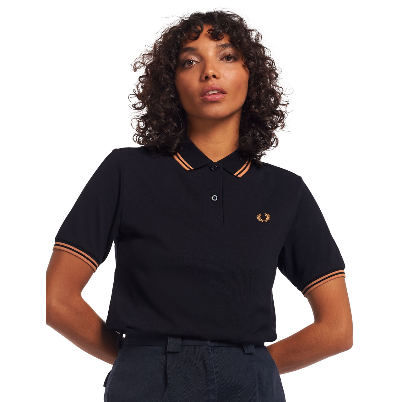 FRED PERRY GIRLS TWIN TIPPED POLO NAVY/COURT CLAY