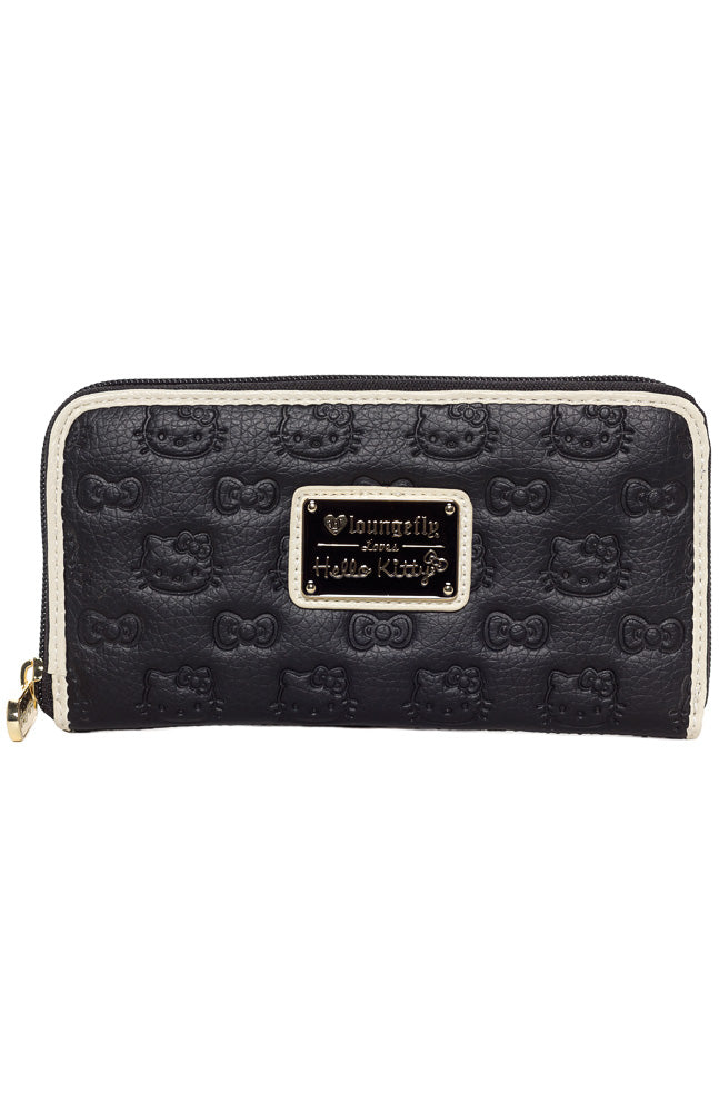 HELLO KITTY BLK/CREAM EMBOSSED WALLET WITH BOW