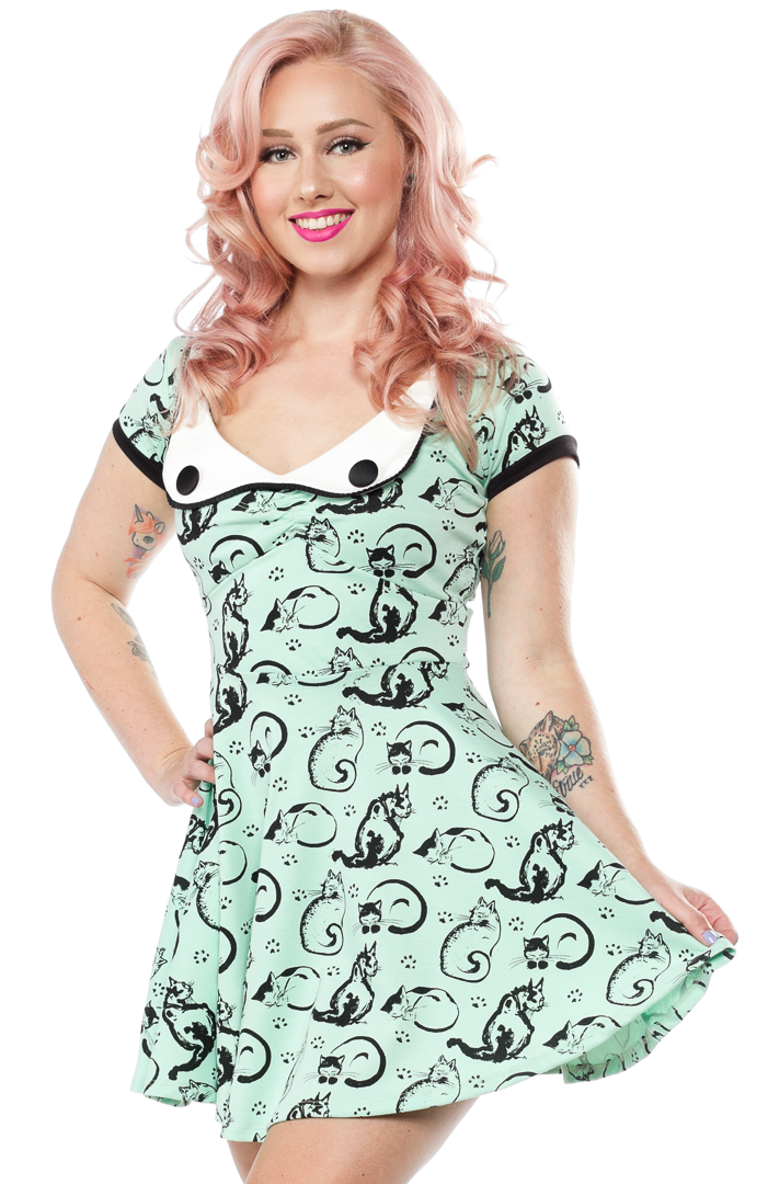 JESSICA LOUISE PAINTED CATS DRESS MINT