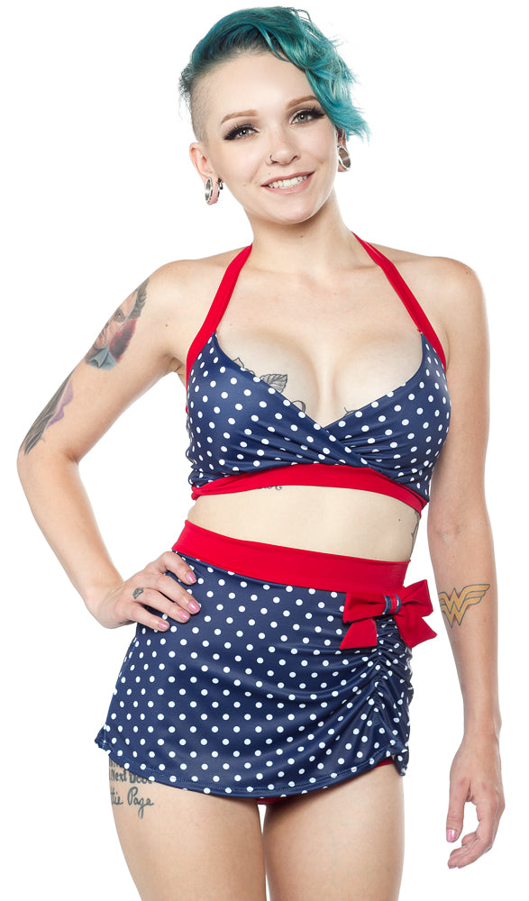 PINKY PINUPS BLUE/WHT POLKA DOT TWO-PIECE SWIMSUIT
