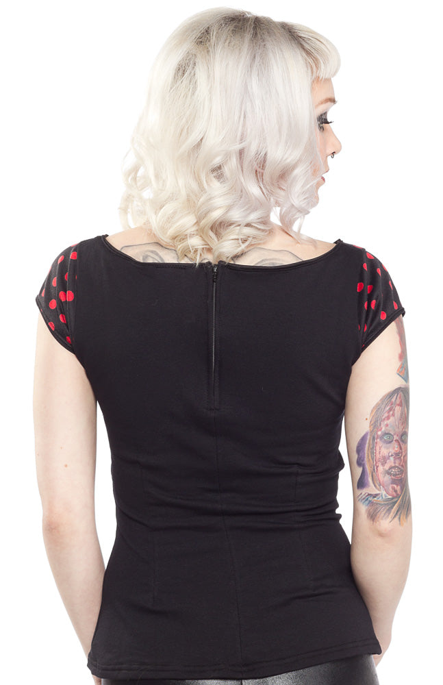 PINKY PINUPS BOATNECK TOP BLK/RED DOT