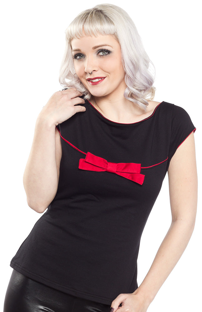 PINKY PINUPS BOATNECK TOP BLK/RED TRIM