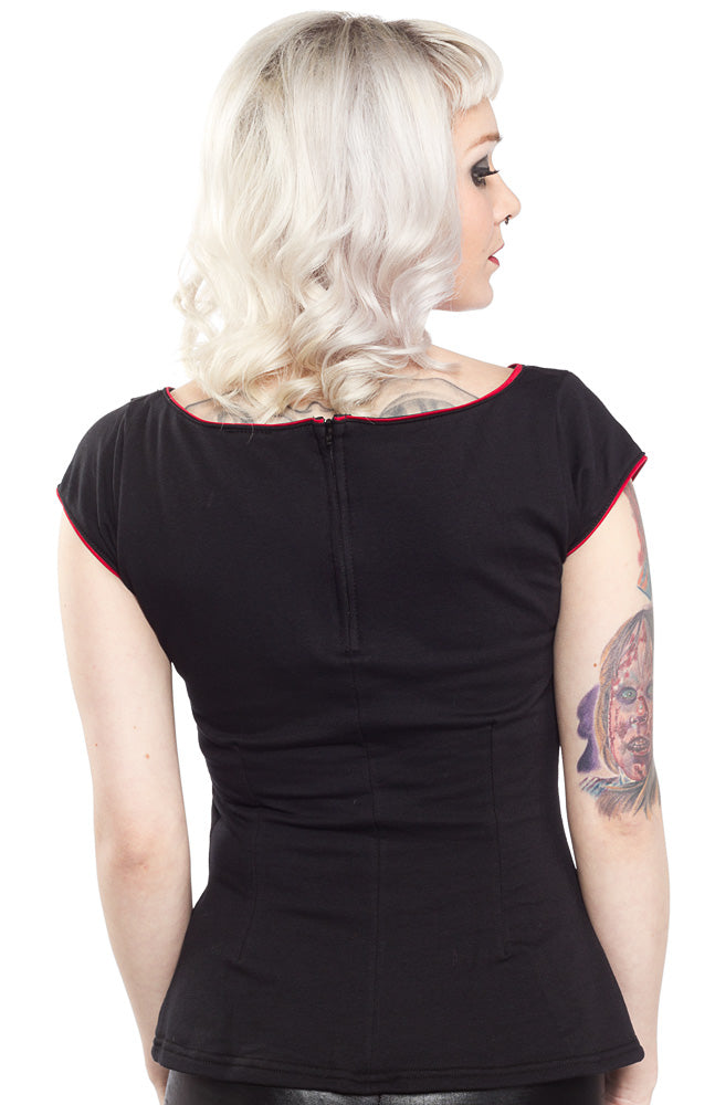 PINKY PINUPS BOATNECK TOP BLK/RED TRIM