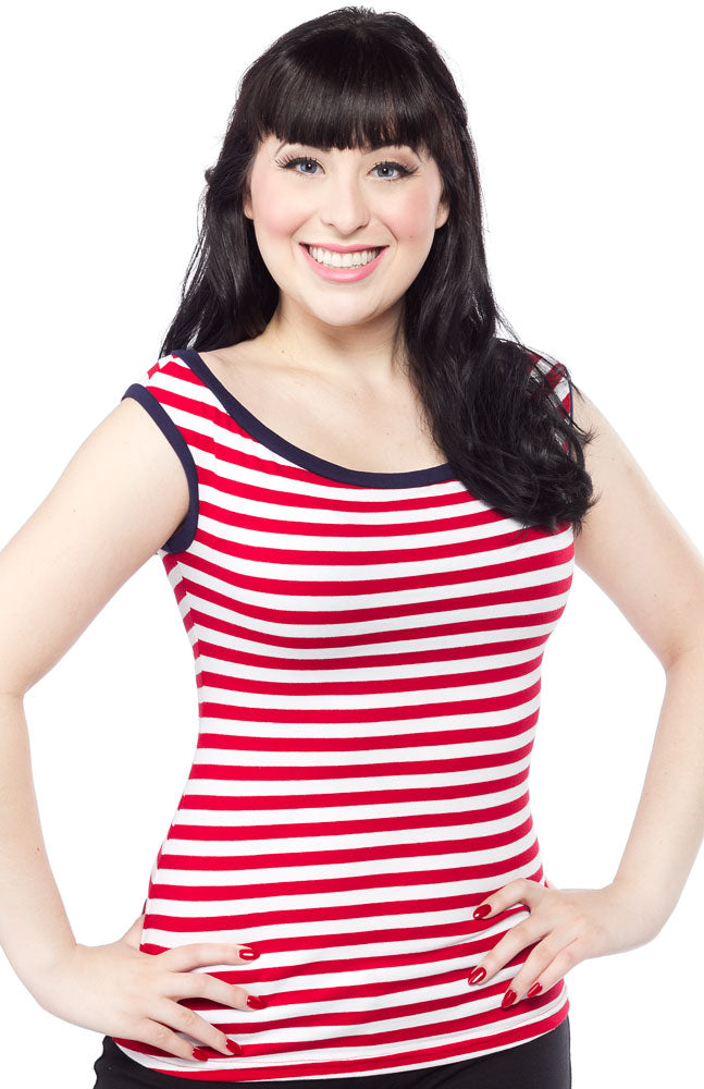PINKY PINUPS BOAT NECK TANK TOP RED/WHT