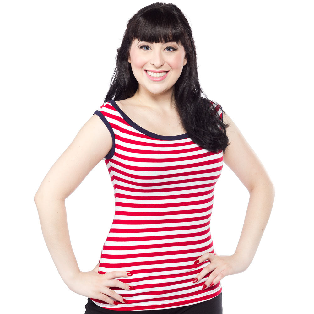 PINKY PINUPS BOAT NECK TANK TOP RED/WHT