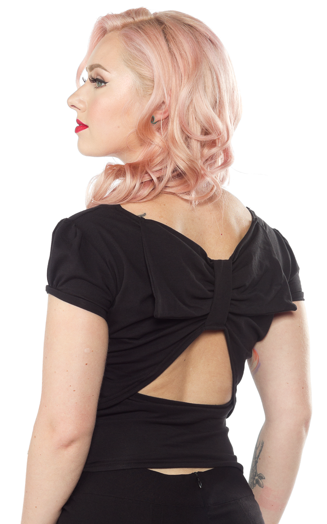PINKY PINUPS FRONT TIE / BOW BACK TOP BLACK