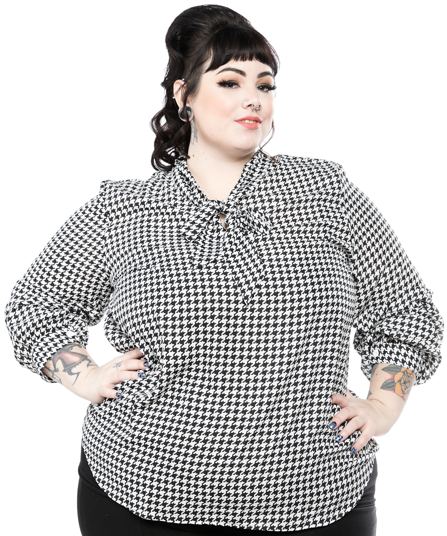 RETROLICIOUS HOUNDSTOOTH LONG SLEEVE BOW TOP