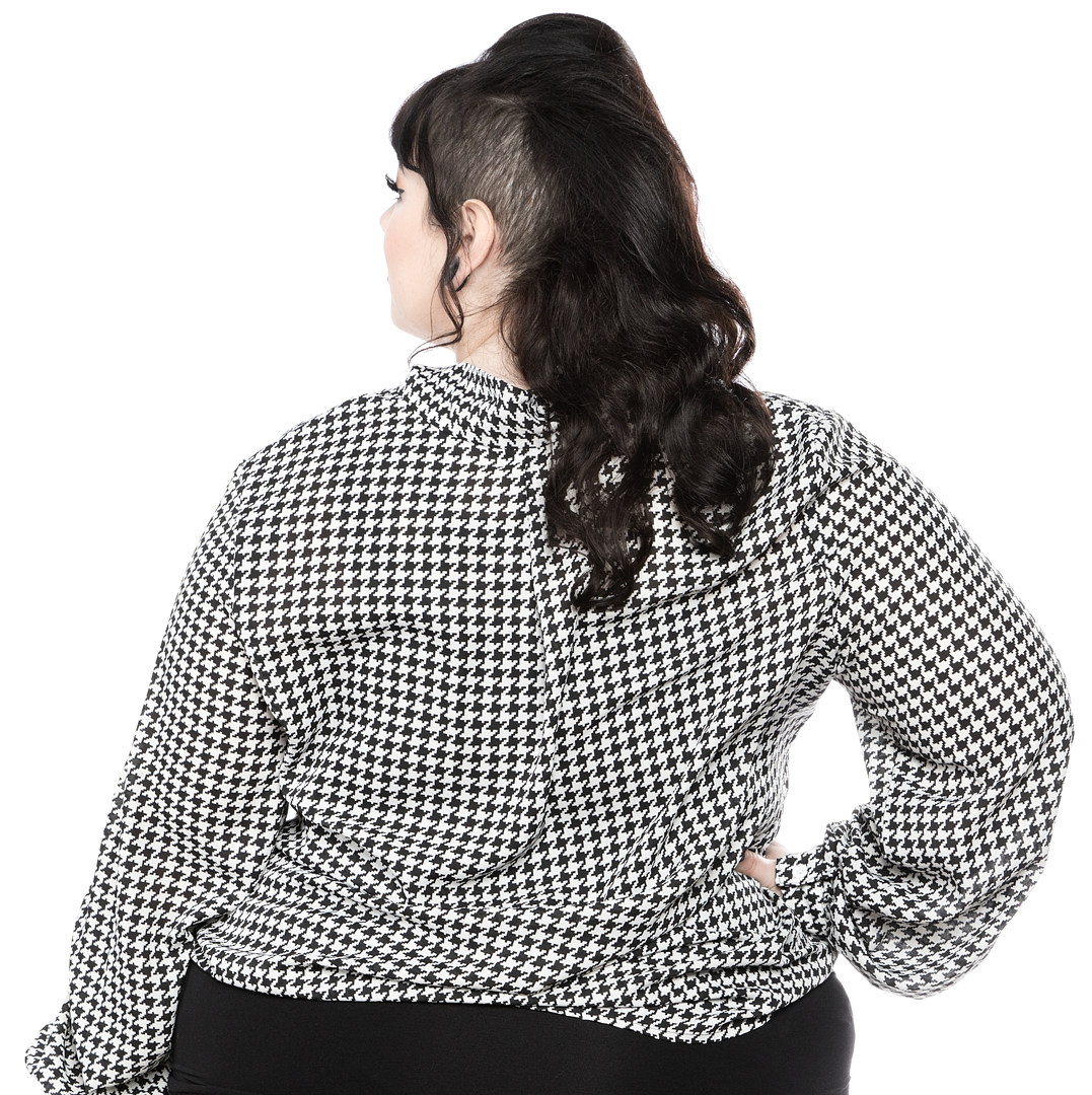 RETROLICIOUS HOUNDSTOOTH LONG SLEEVE BOW TOP