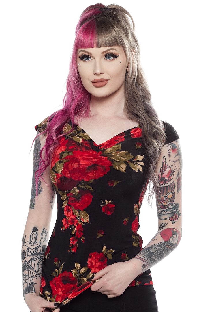RETROLICIOUS ISABEL TOP RED ROSES