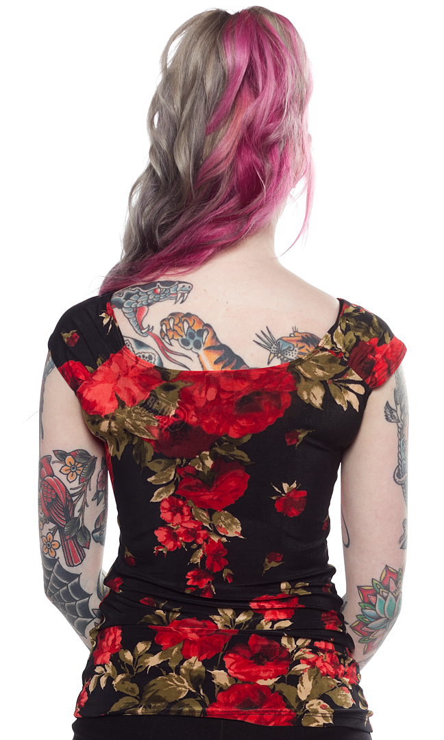 RETROLICIOUS ISABEL TOP RED ROSES