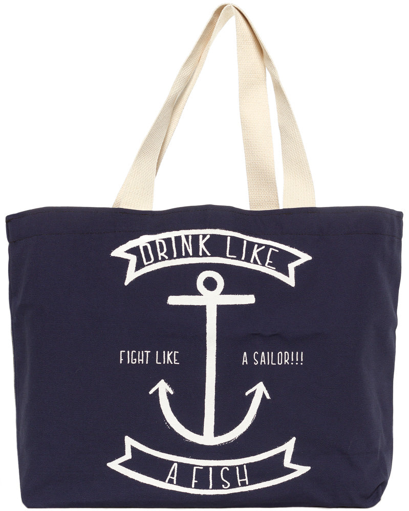 STEADY DRINK LIKE A FISH TOTE BAG NAVY