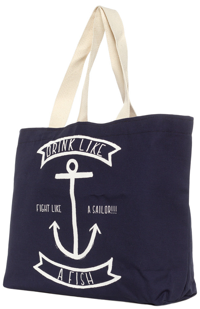 STEADY DRINK LIKE A FISH TOTE BAG NAVY