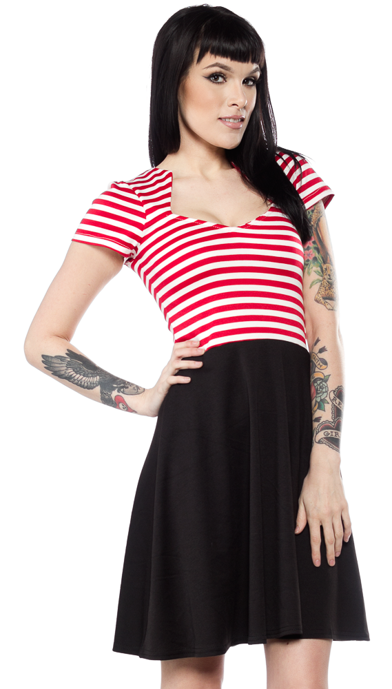 STEADY STRIPED ALL ANGLES DRESS RED/WHT