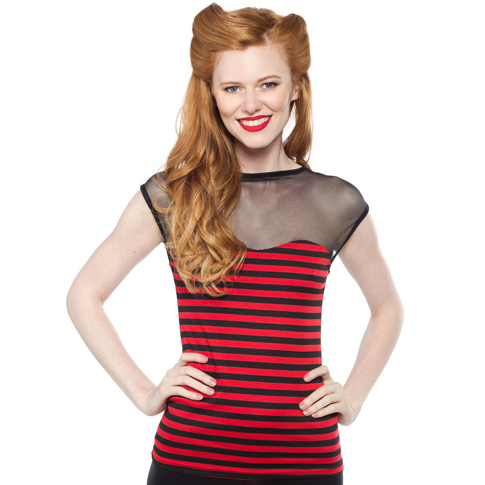 STEADY STRIPED DELINQUENT TOP BLK/RED