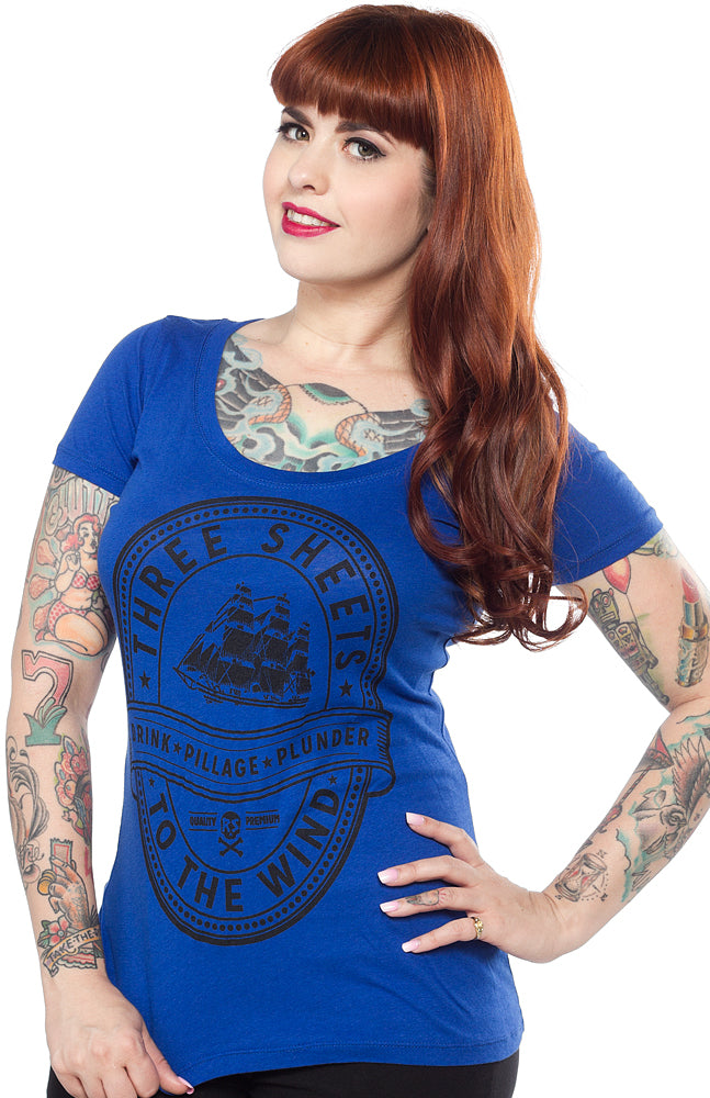 STEADY THREE SHEETS SCOOP NECK TEE BLUE