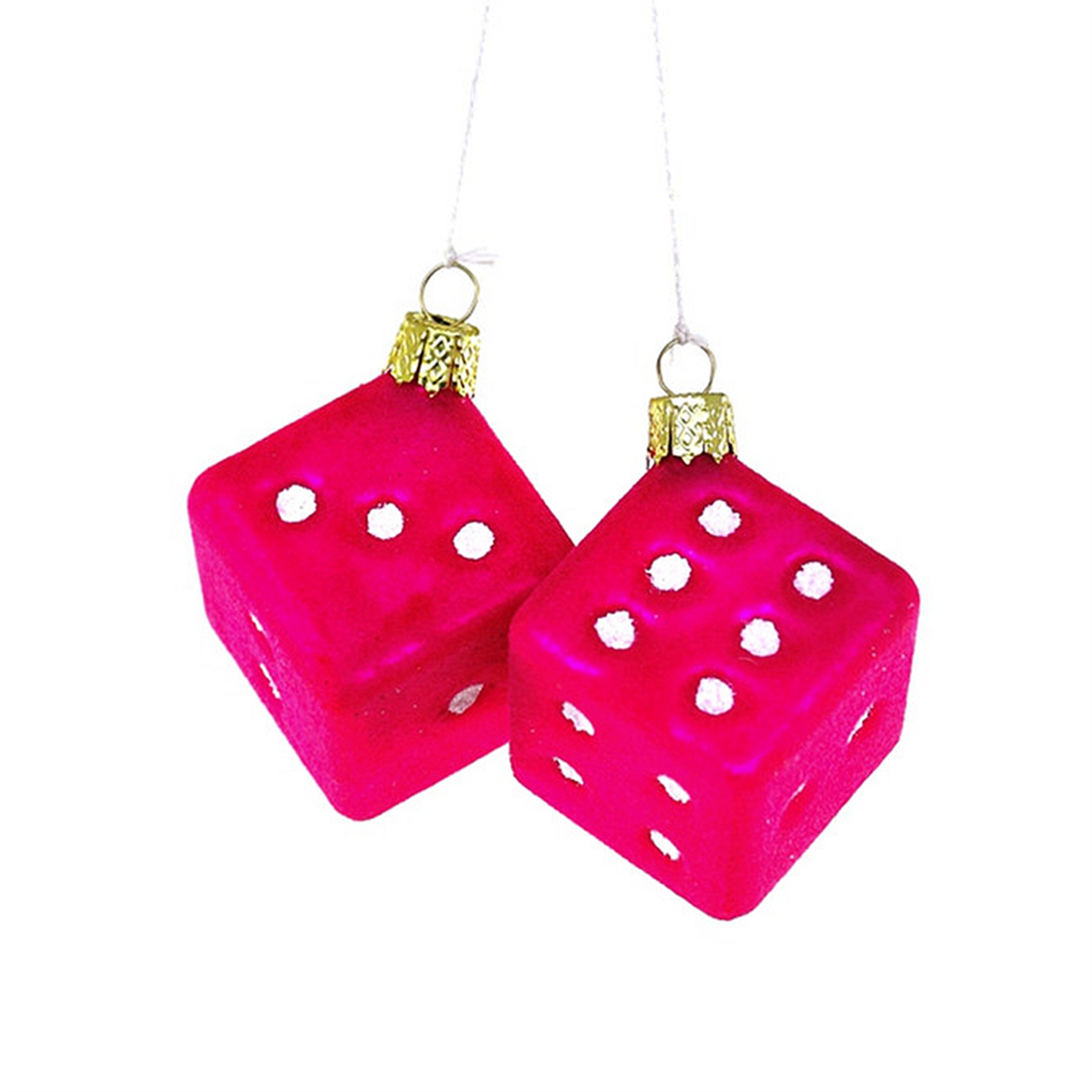 FUZZY PINK DICE GLASS ORNAMENT