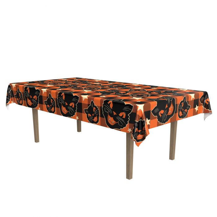 BEISTLE VINTAGE BLACK CATS FABRIC TABLECLOTH