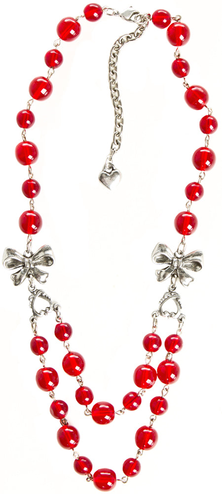 CLASSIC HARDWARE BEADS & BOWS NECKLACE RED