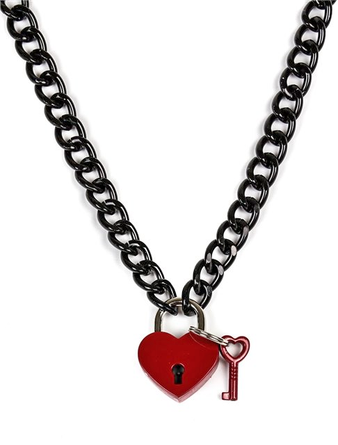 RED HEART LOCK AND KEY PENDANT NECKLACE