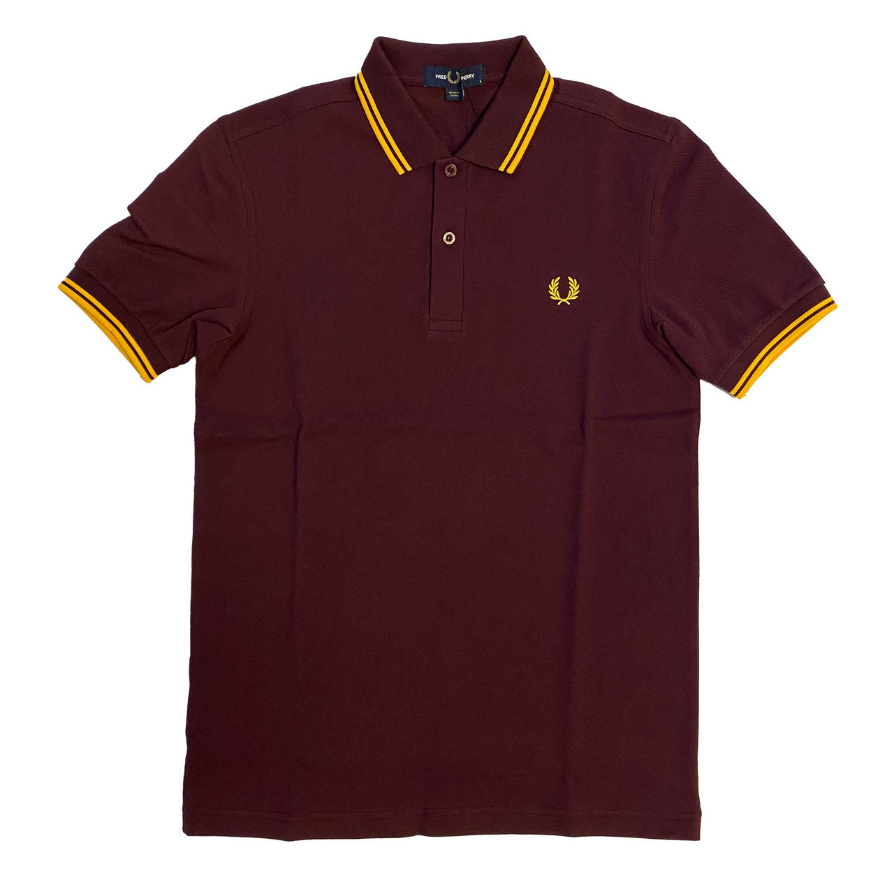 FRED PERRY TWIN TIPPED POLO SHIRT MAHOGANY/MAIZE