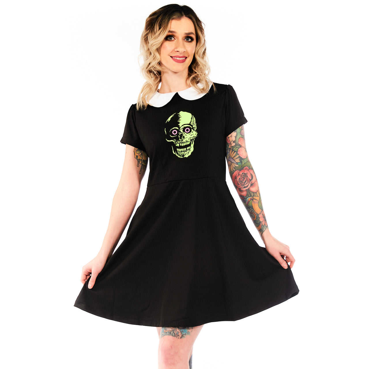 GHOUL TROUBLE ROUND COLLAR SKULL DRESS