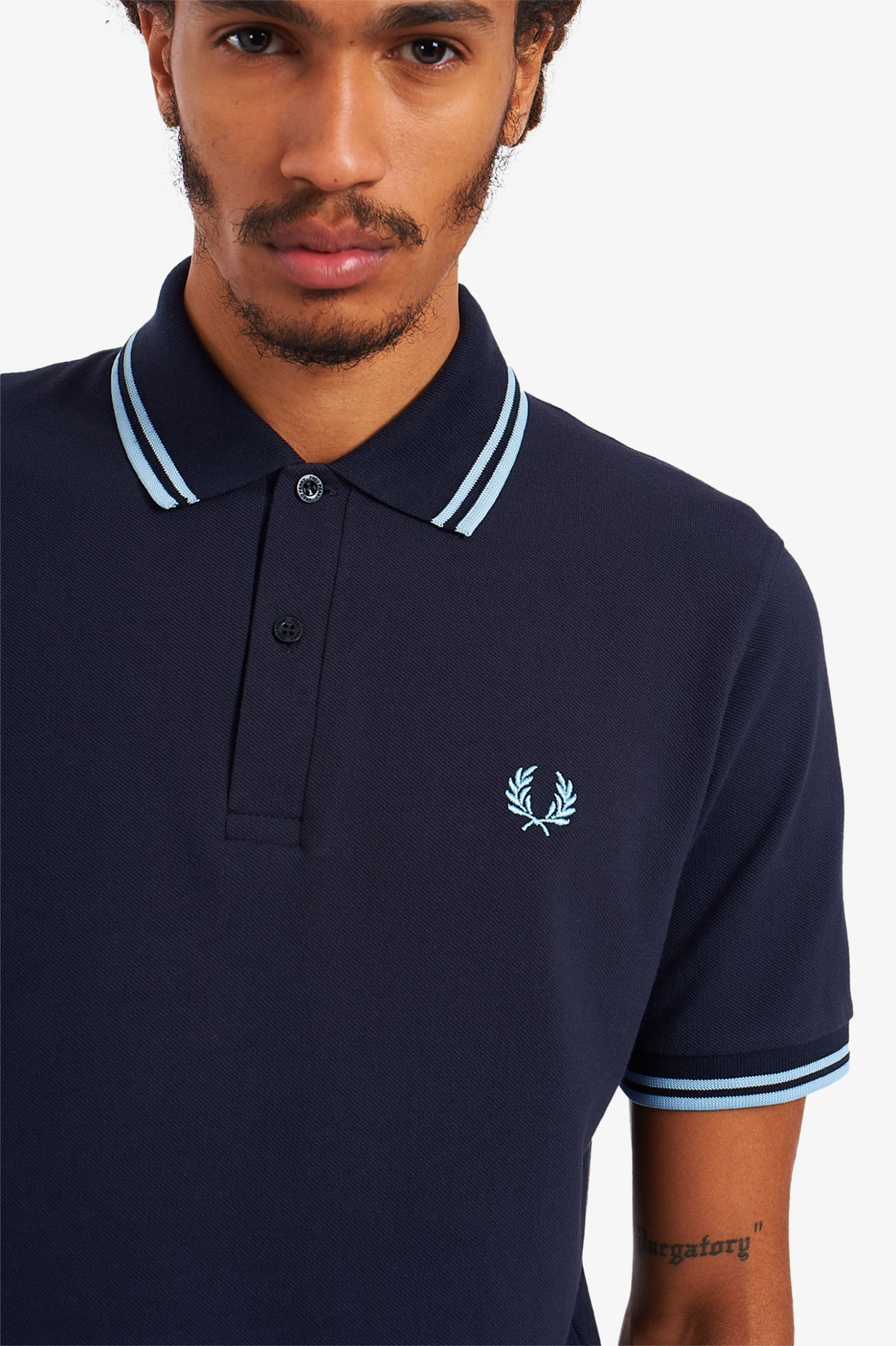 FRED PERRY TWIN TIPPED POLO SHIRT NAVY/ICE/ICE