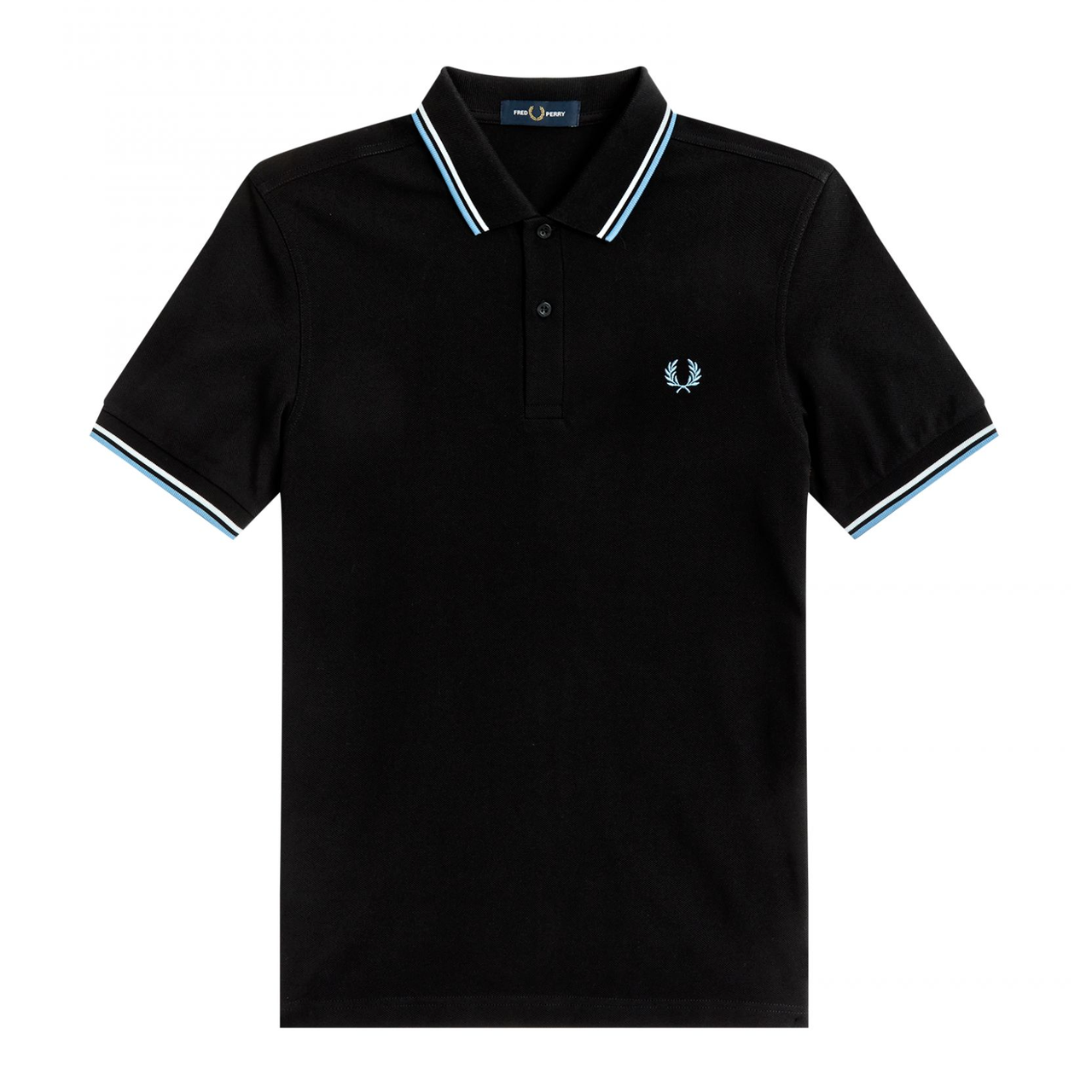 FRED PERRY TWIN TIPPED POLO SHIRT BLK/WHT/SKY