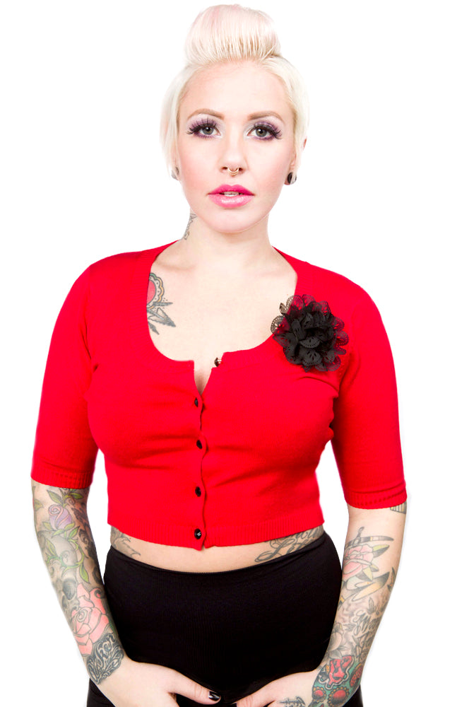 SOURPUSS BELLE CROPPED CARDIGAN RED ----retire----