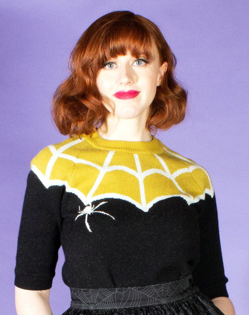 OBLONG BOX SHOP CHARTREUSE SPIDERWEB SWEATER