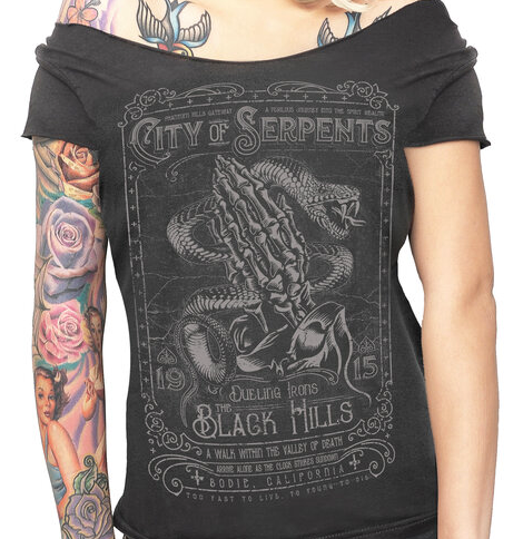 SERPENTINE CITY OF SERPENTS OFF THE SHOULDER TEE