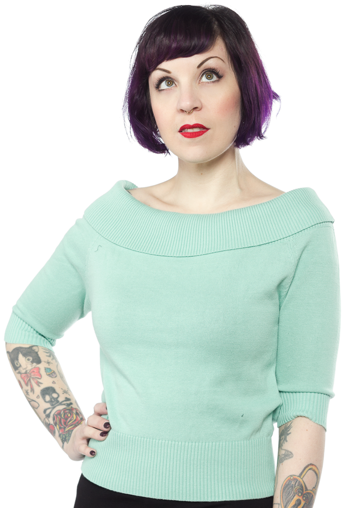 COLLECTIF BRIDGETTE KNITTED TOP ANTIQUED GREEN