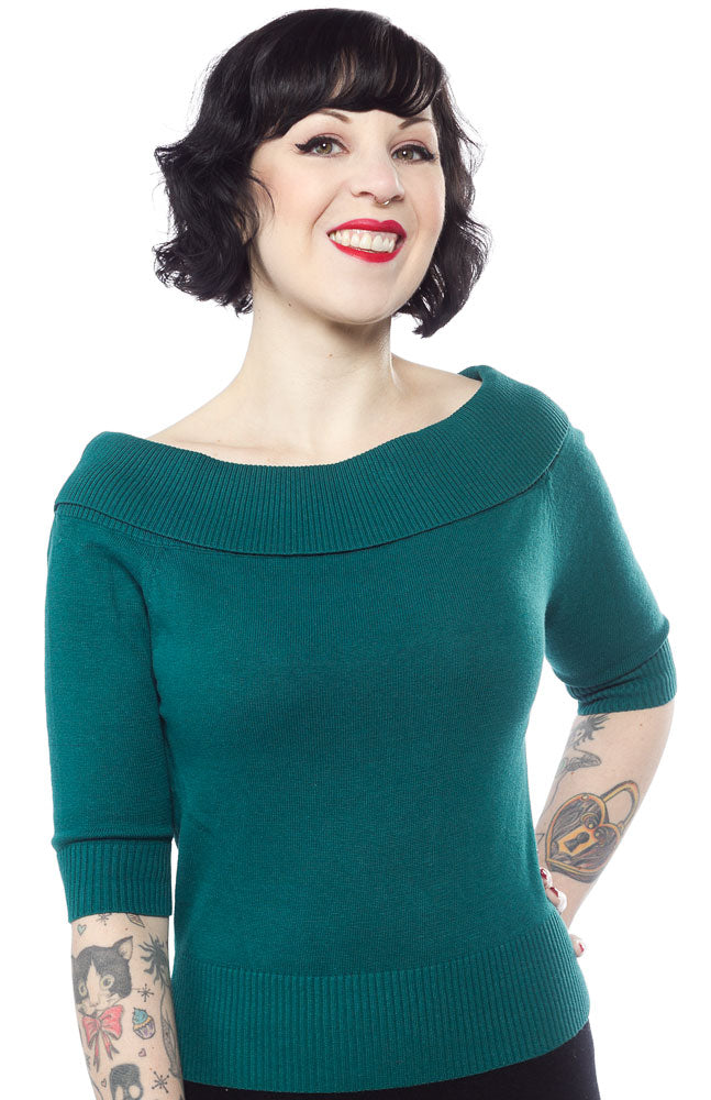 COLLECTIF BRIDGETTE KNITTED TOP TEAL