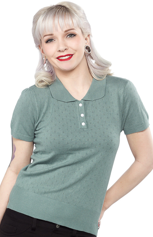 COLLECTIF FREDDIE KNITTED TOP ANTIQUE GREEN
