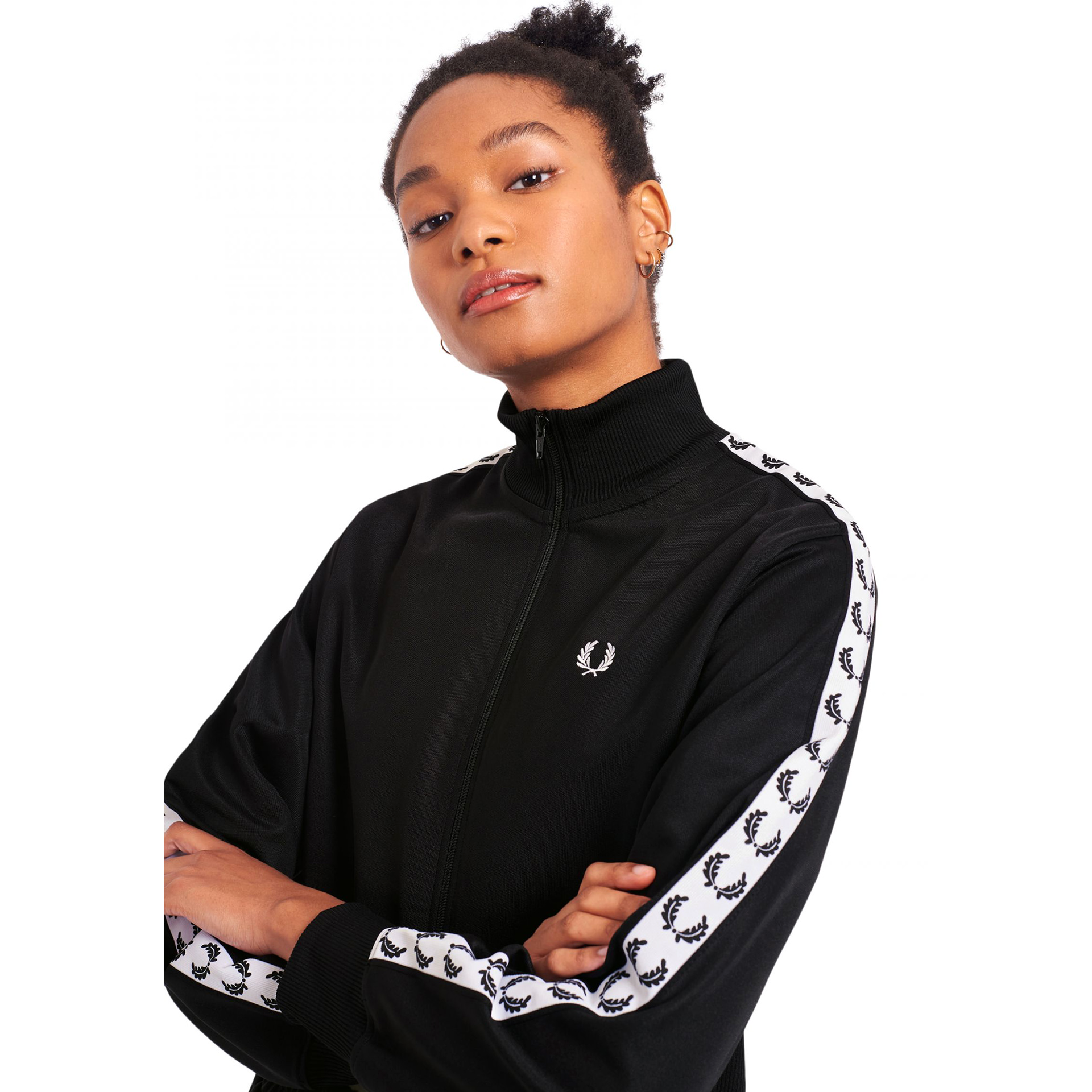 FRED PERRY CROPPED TAPED TRACK JACKET BLACK