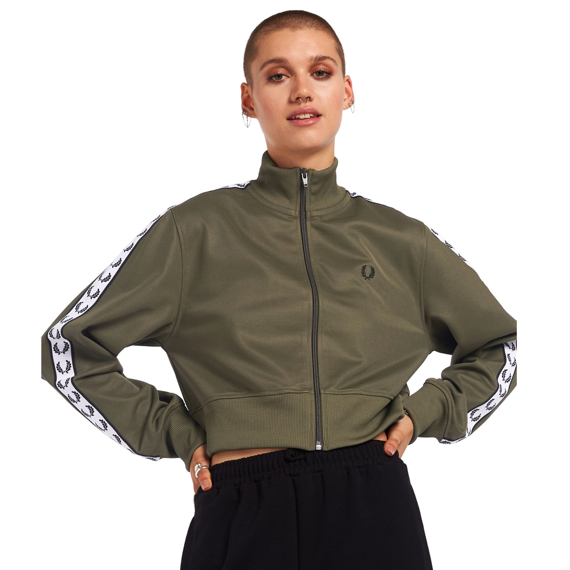 FRED PERRY CROPPED TAPED TRACK JACKET MILITARY GREEN