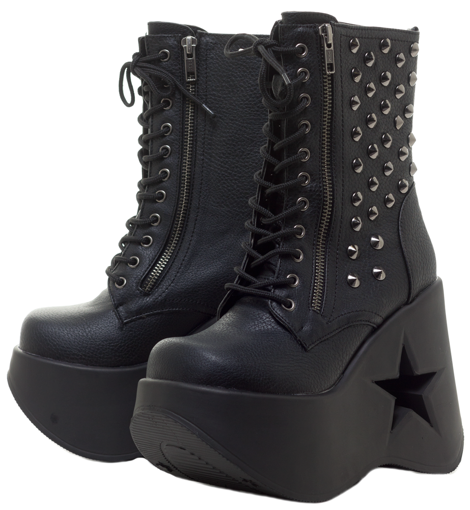 DEMONIA DYNAMITE GLAM STAR WEDGED ANKLE BOOTS