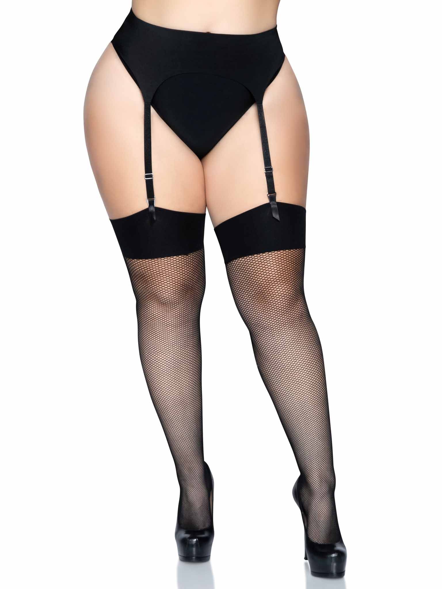 FISHNET THIGH HIGH STOCKINGS W/ WIDE BAND 2X