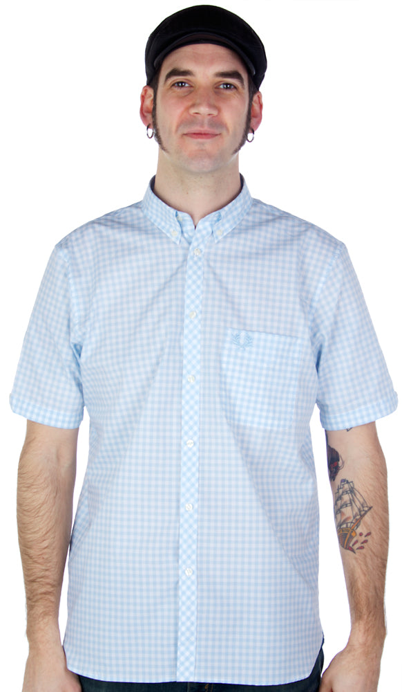 FRED PERRY GINGHAM SHIRT ICE BLUE