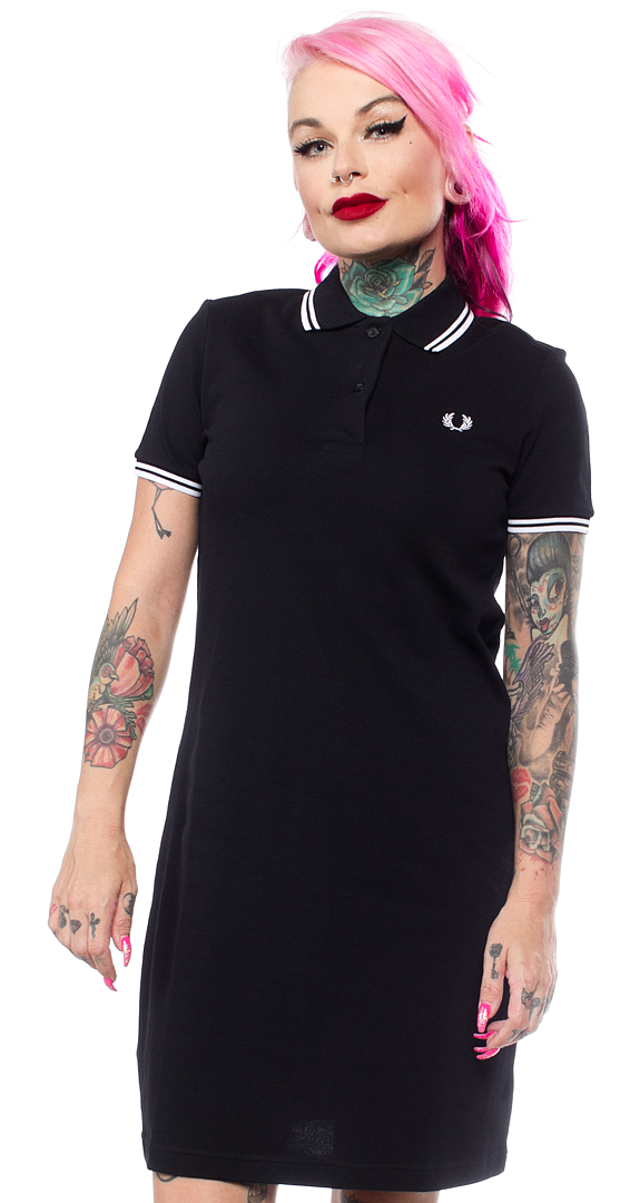 FRED PERRY GIRLS TWIN TIPPED POLO DRESS BLACK
