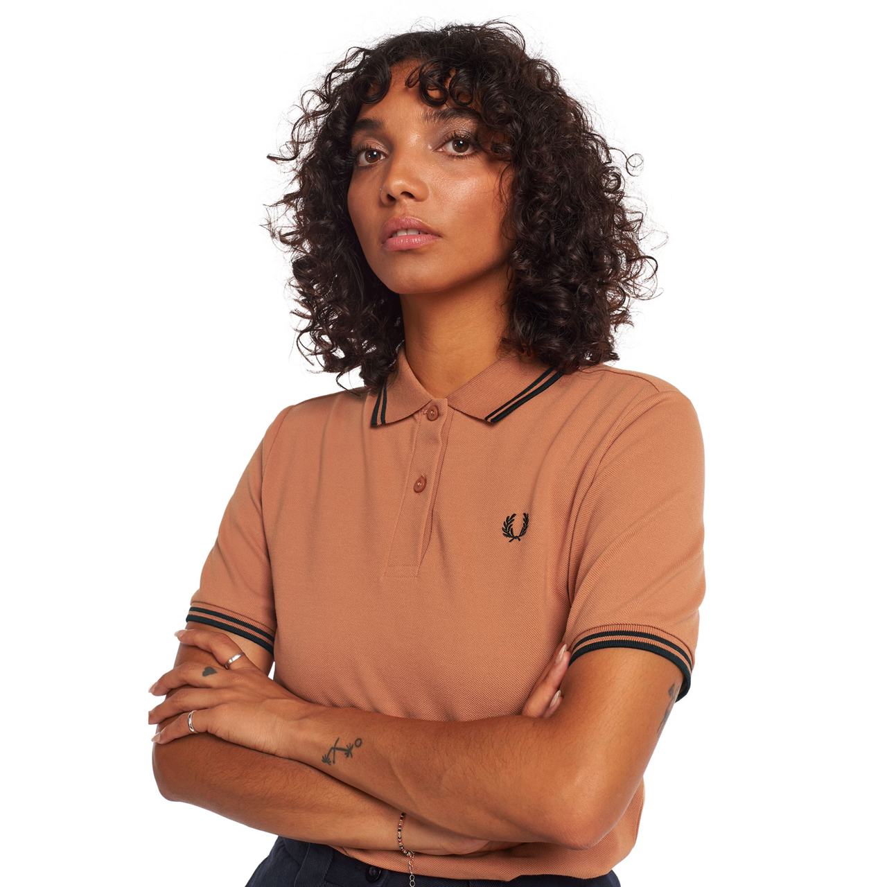 FRED PERRY GIRLS TWIN TIPPED POLO COURT CLAY/BLACK