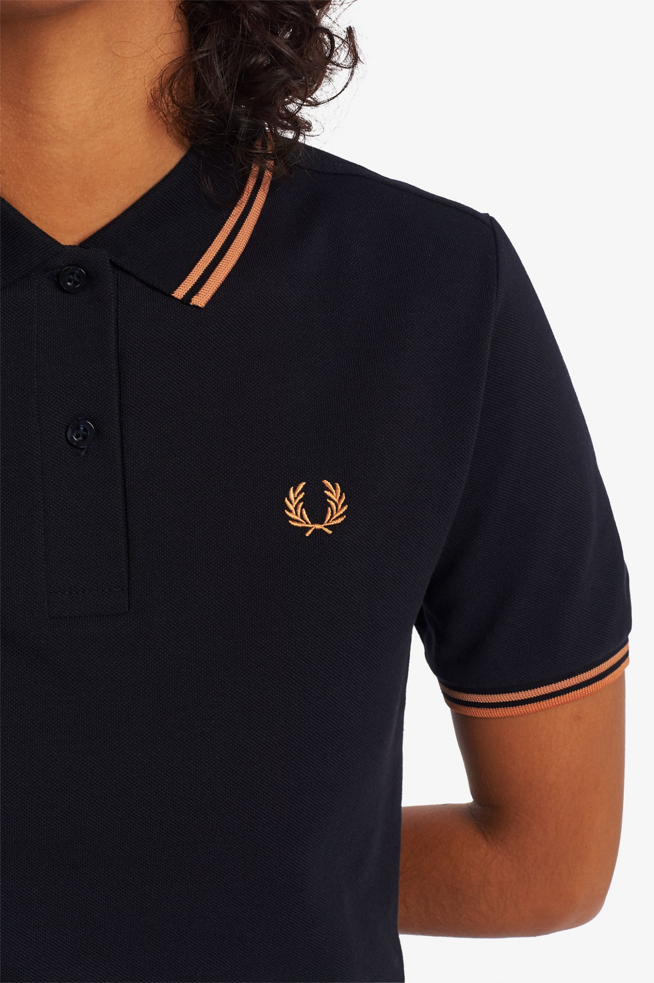 FRED PERRY GIRLS TWIN TIPPED POLO NAVY/COURT CLAY