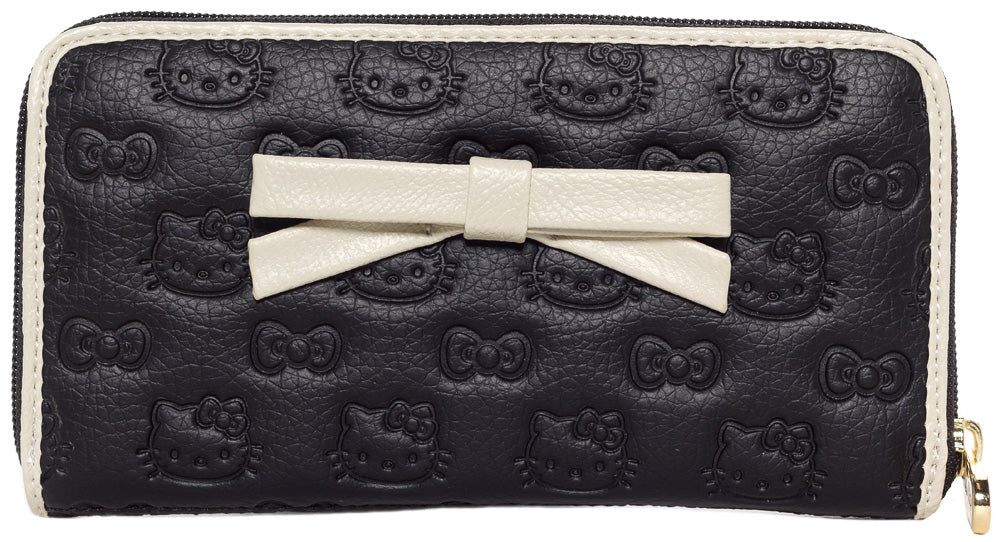 HELLO KITTY BLK/CREAM EMBOSSED WALLET WITH BOW